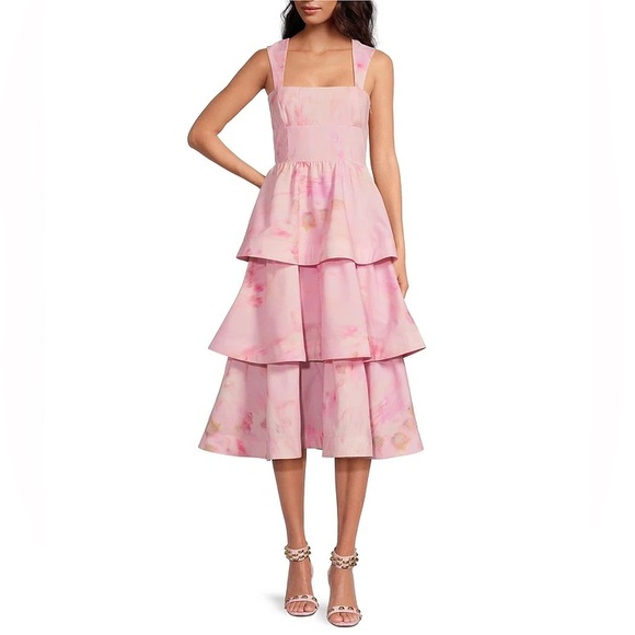 NWT Gianni Bini x Shea Leigh Mills Dolly Printed Sateen Tiered Midi Dress Sz 8 - Picture 4 of 10